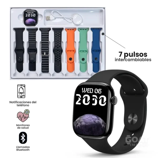 Smartwatch S2000 7 en 1 – Reloj Inteligente con Llamadas Bluetooth + 7 Manillas Intercambiables