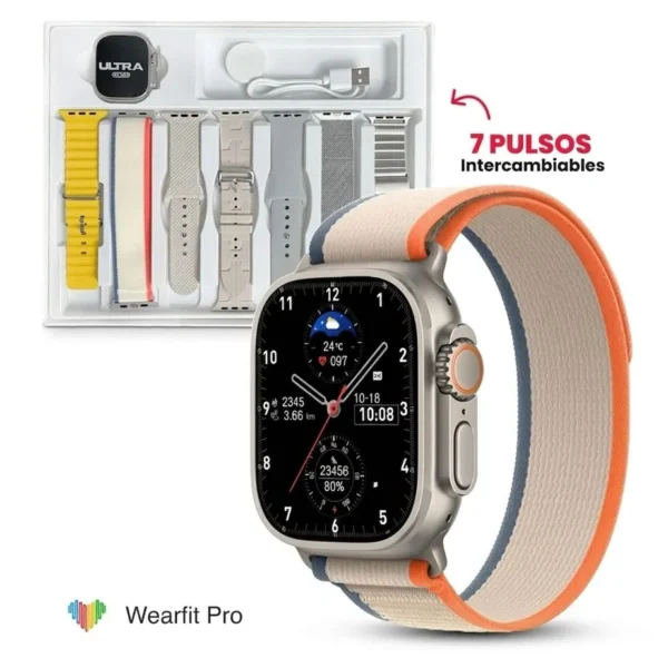 Smartwatch H10 Ultra Plus AMOLED 49mm + 7 Correas | Llamadas, Chat GPT, Música, Salud | Compatible iPhone y Android
